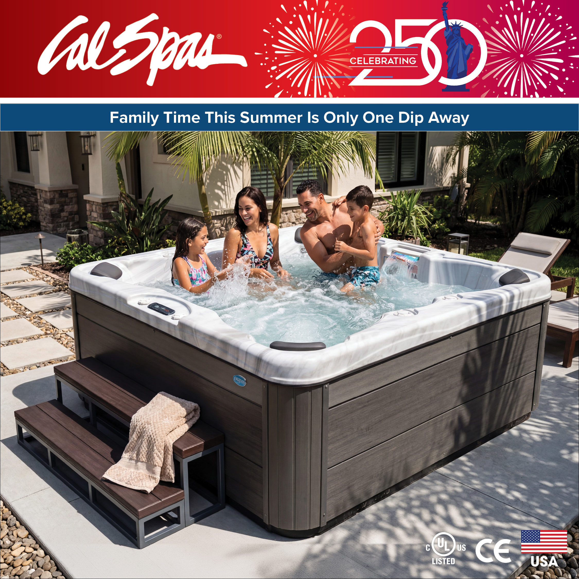 Calspas hot tub being used in a family setting - Mariestad